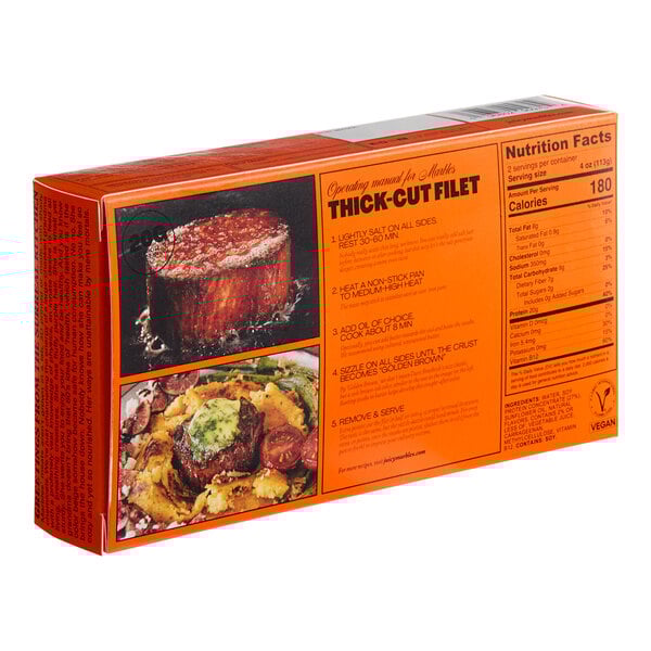 A box of Juicy Marbles Plant-Based Vegan Filet steaks.