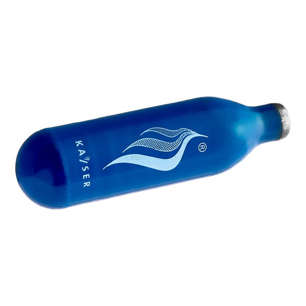 A blue tube with a logo on it.