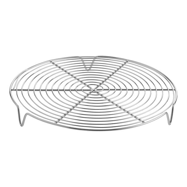 A Matfer Bourgeat stainless steel circular wire cooling rack with feet.