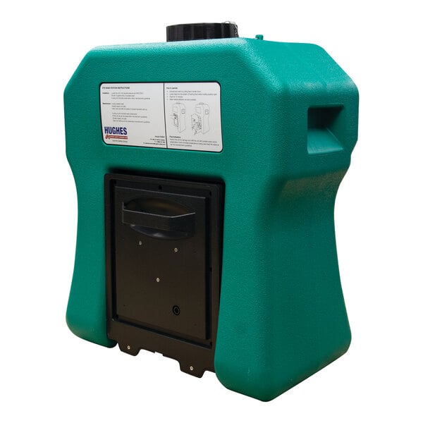 A green plastic container with a black lid and door for Hughes 16GFEW eye wash station.