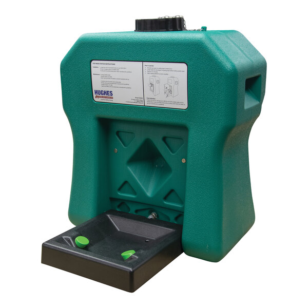 A green plastic box with a black lid.