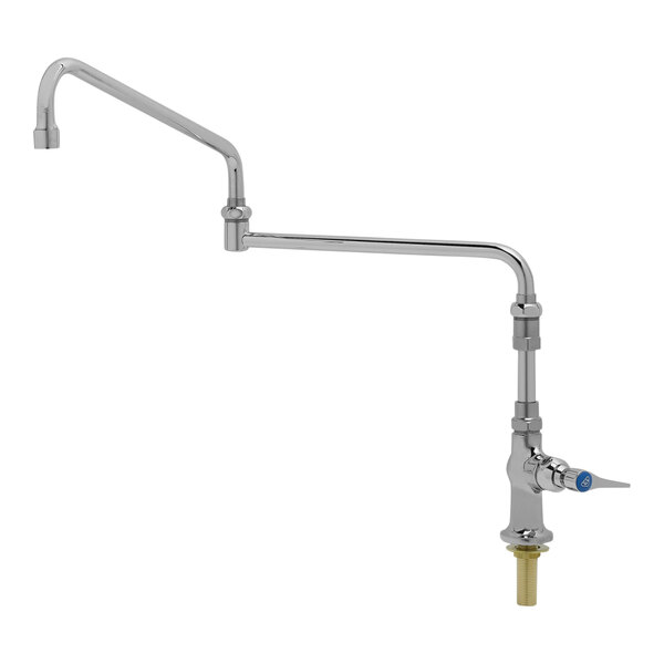A chrome T&S pantry mixing faucet with a single lever.