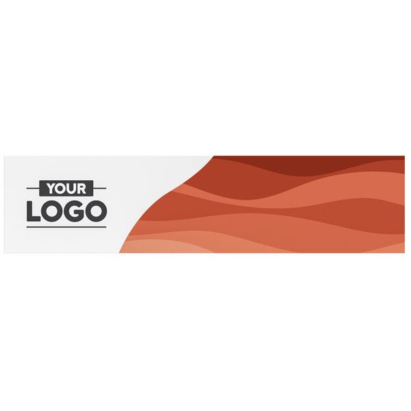 A white rectangular sign panel with red and brown wavy lines and a white and orange design.