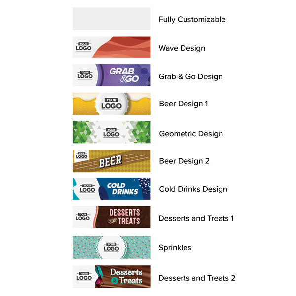 A white rectangular sign panel with different types of beer labels.