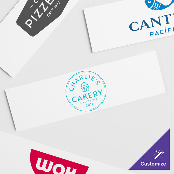 A white rectangular sign panel with a customized logo.