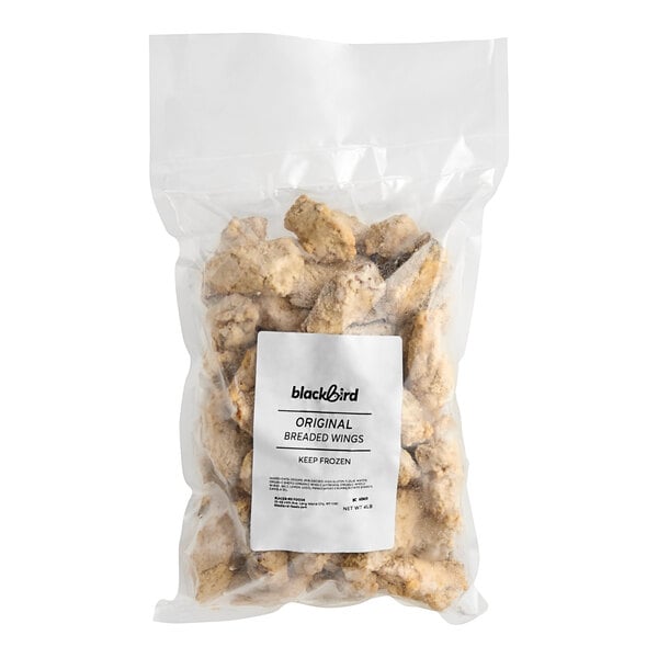 A white bag of Blackbird Foods Plant-Based Vegan Breaded Wings.