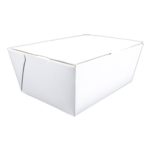 A Southern Champion white paper take-out box with a lid.