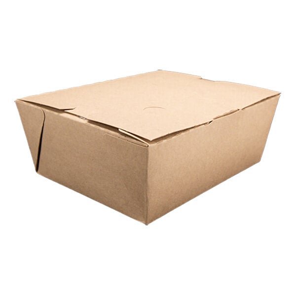A brown cardboard Southern Champion take-out box with a lid.