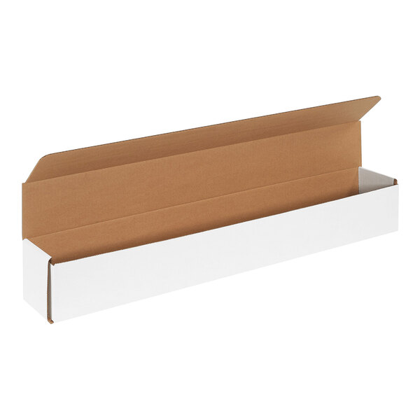 A white Lavex corrugated mailer box with a brown inside.