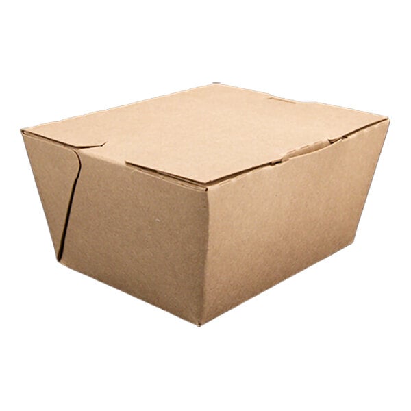 A brown Southern Champion folded paper take-out box with a lid.