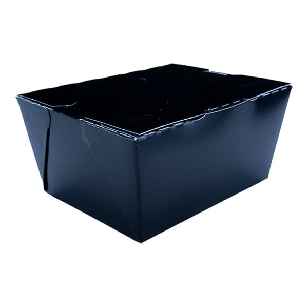 A black Southern Champion paper take-out box with a black lid.