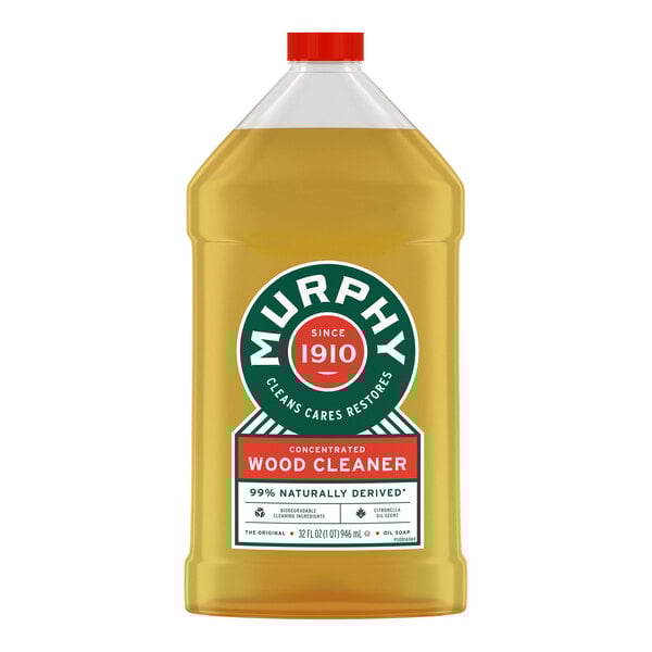 A 32 oz. bottle of Murphy Oil Soap Concentrated Wood Cleaner with a label.