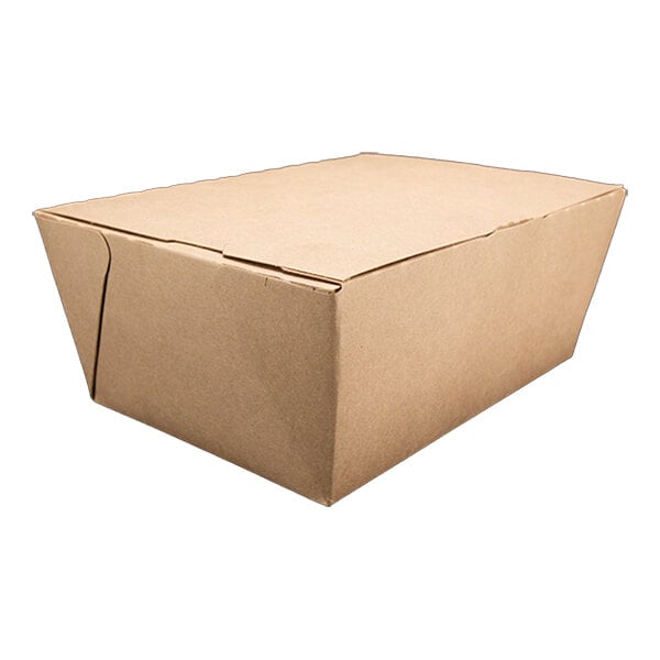 A brown Southern Champion paper take-out box with a lid.