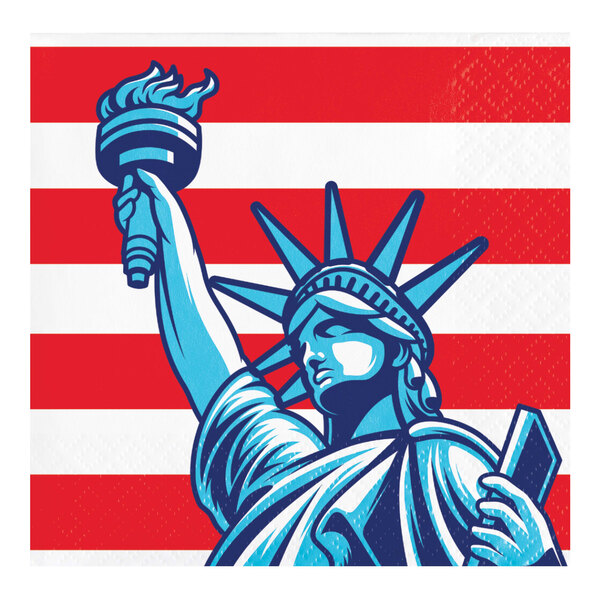 Creative Converting Patriotic Party 10" x 10" Square 2-Ply 1/4 Fold Paper Beverage Napkin - 192/Case