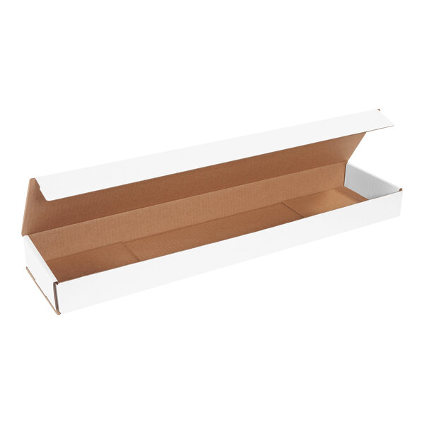 A white rectangular Lavex cardboard mailer box with an open lid.