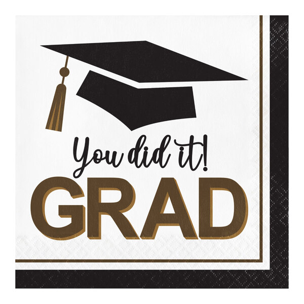 Creative Converting Grad Glamor 12 7/8" x 12 7/8" Square 2-Ply 1/4 Fold Paper Luncheon Napkin - 192/Case