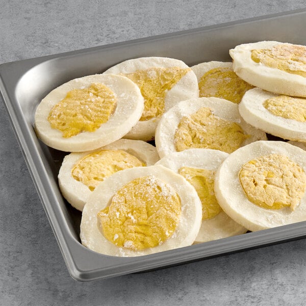 A tray of Yo Egg Plant-Based Egg Patties on a counter.