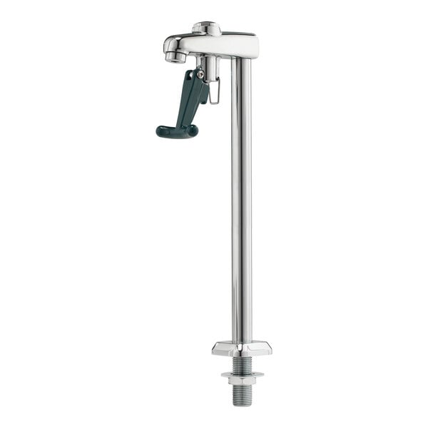 A Krowne Royal Series glass filler faucet with a metal spigot and green push-back handle.