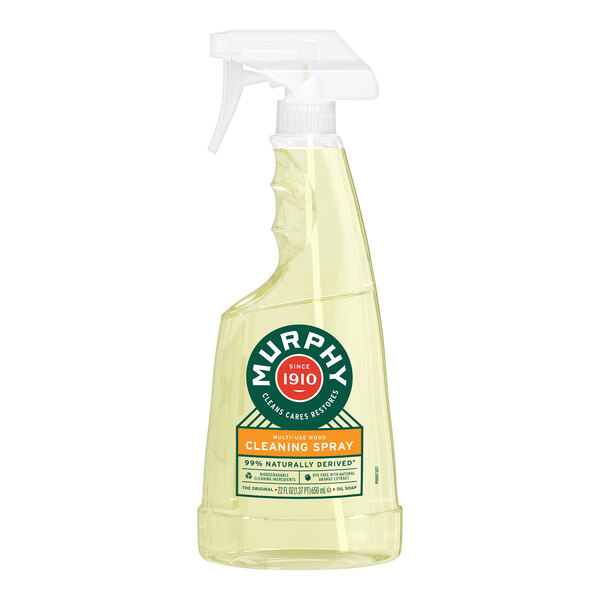 A green bottle of Murphy Oil Soap Clean & Shine with orange liquid and white label.