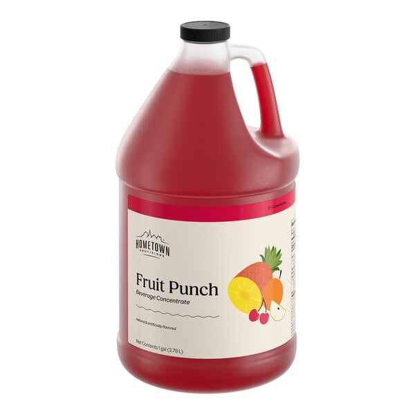 A one-gallon jug of Hometown Provisions Fruit Punch Beverage Concentrate.