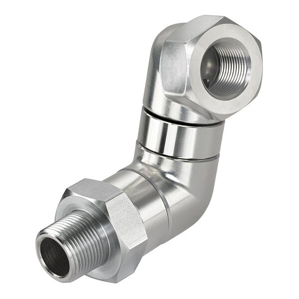 A stainless steel Krowne Royal Series SwivelKing gas connector with a nut.