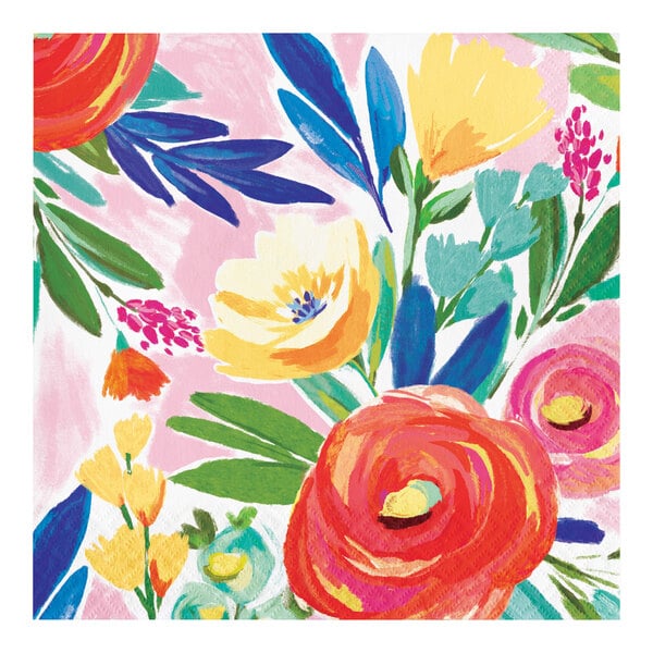 Creative Converting Fragrant Floral 12 7/8" x 12 7/8" Square 2-Ply 1/4 Fold Paper Luncheon Napkin - 192/Case