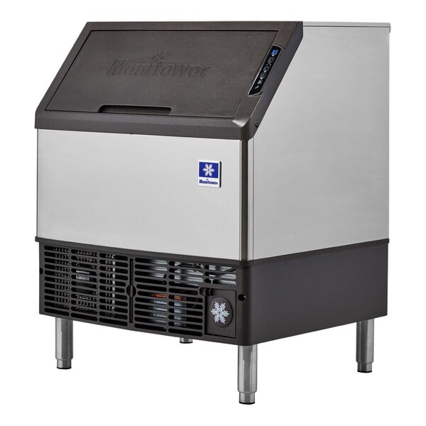 A Manitowoc undercounter ice machine with a stainless steel lid.