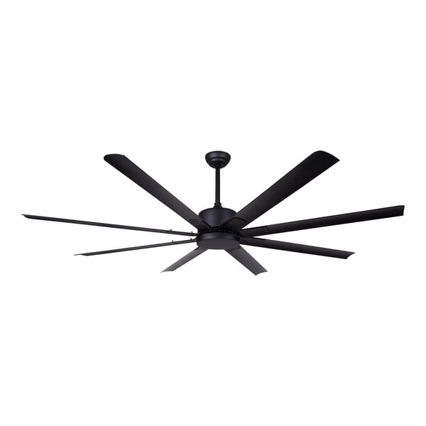 A Canarm matte black ceiling fan with four blades.
