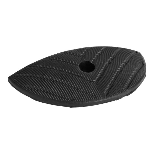 A black rubber speed bump end cap with a textured surface and a central hole.