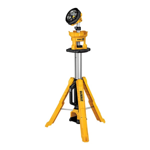 A yellow and black DeWalt work light stand.