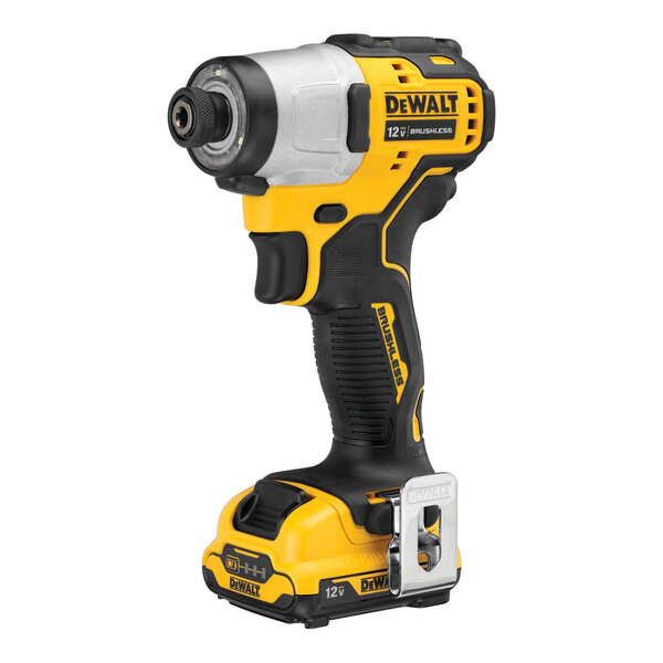 A yellow and black DeWalt XTREME cordless drill with batteries and charger.