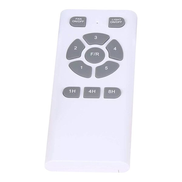A white remote control with grey square buttons.
