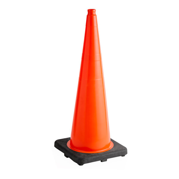 A 36-inch orange PVC traffic cone with a 10 lb. black base.