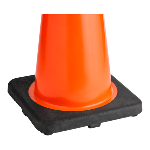 A large orange PVC traffic cone with a black 10 lb. base.