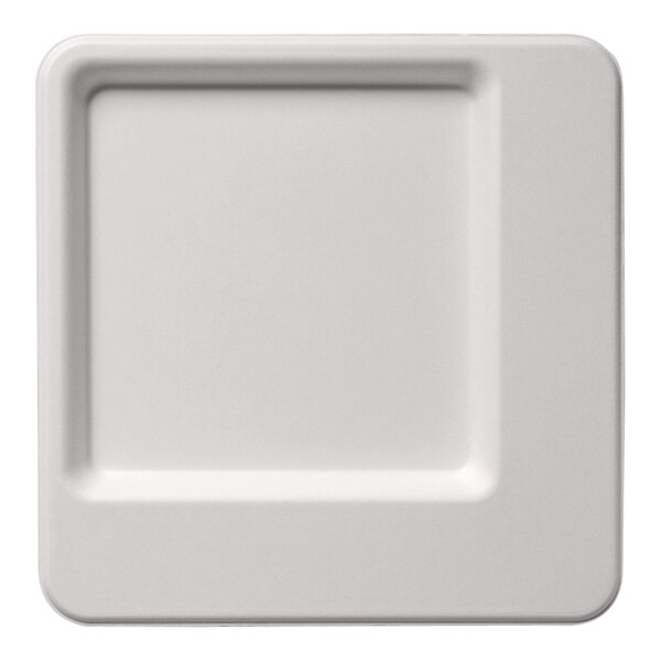 A white square Jungle Diamond compostable sugarcane pulp plate.