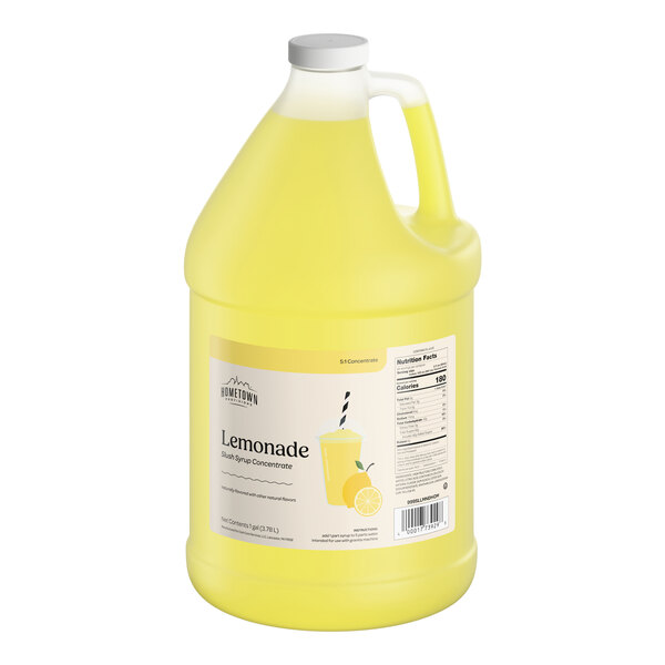 A one-gallon jug of Hometown Provisions Lemonade Slushy 5:1 Concentrate.