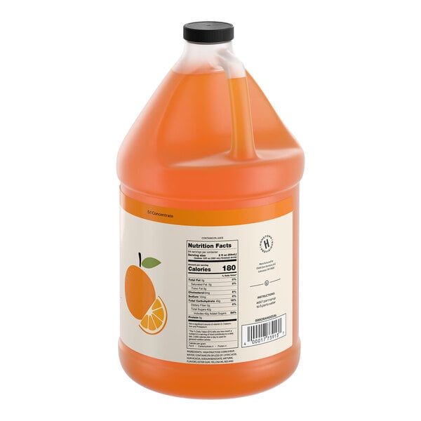 A one-gallon jug of Hometown Provisions orange beverage and soda concentrate.