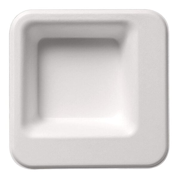 A white square Jungle Diamond compostable sugarcane pulp bowl with a square center.