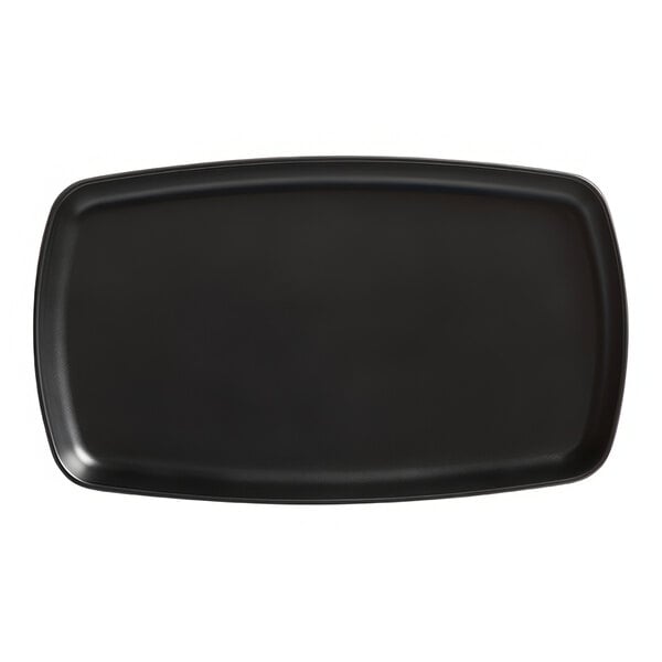 A black rectangular platter with a black border.