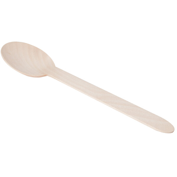 A Eco-gecko heavy weight disposable wooden spoon with a handle.