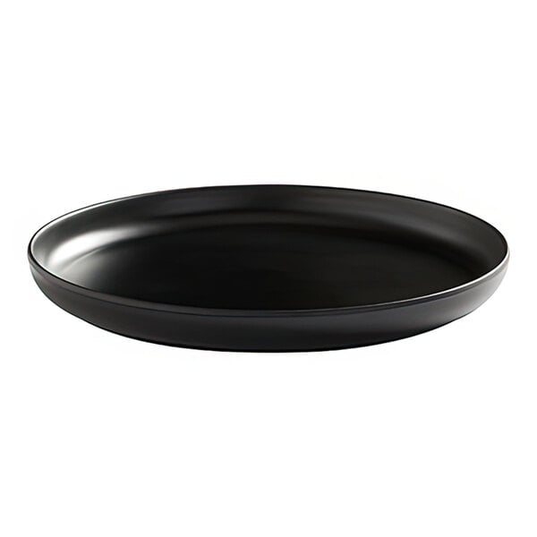 An American Metalcraft black melamine coupe plate with a rim.
