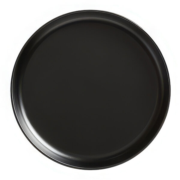 An American Metalcraft black round melamine plate with a black rim.