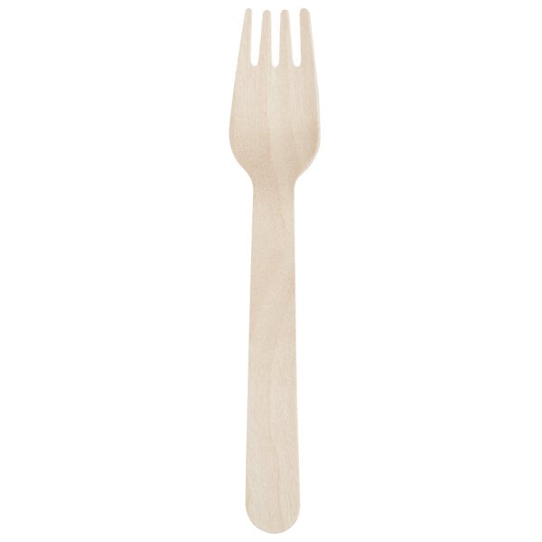 A wooden fork on a white background.