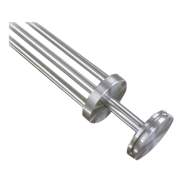 A close-up of a stainless steel Belshaw 1 3/4" Plain Ring Plunger with a metal rod.