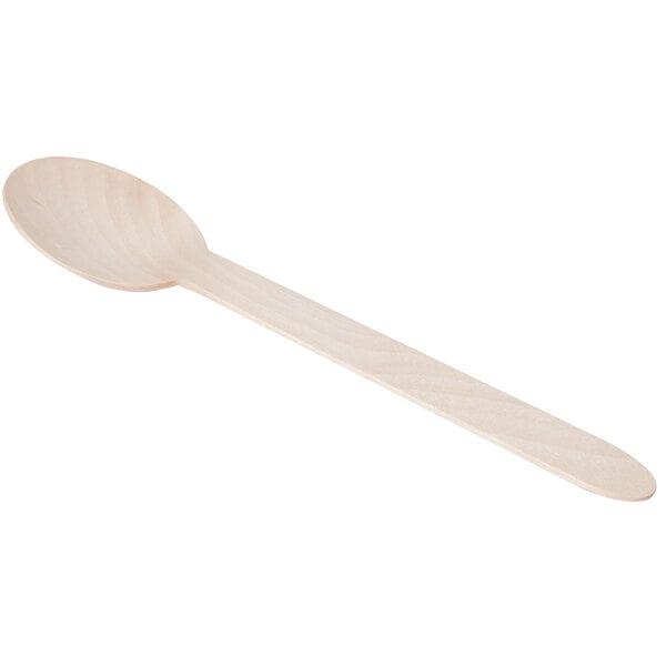 A Eco-gecko heavy weight disposable wooden spoon with a handle.
