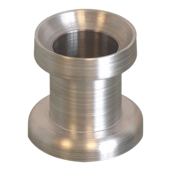 A stainless steel Belshaw cylinder with a hole in it.