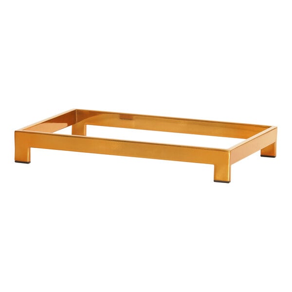 A gold rectangular Cal-Mil metal display riser.