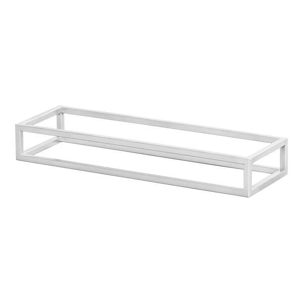 A chrome rectangular display riser by Cal-Mil.