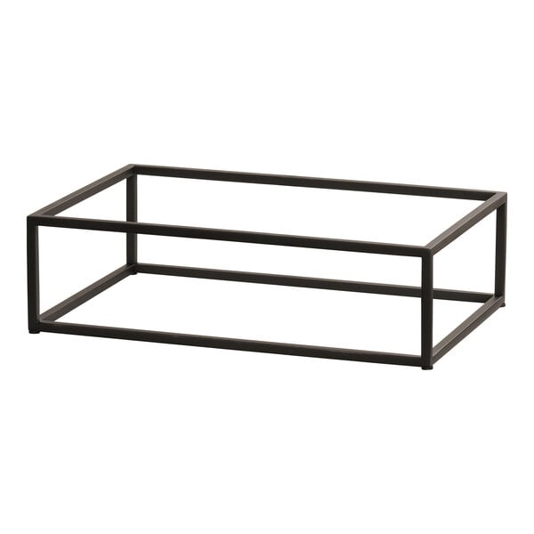 A black metal rectangular display riser.