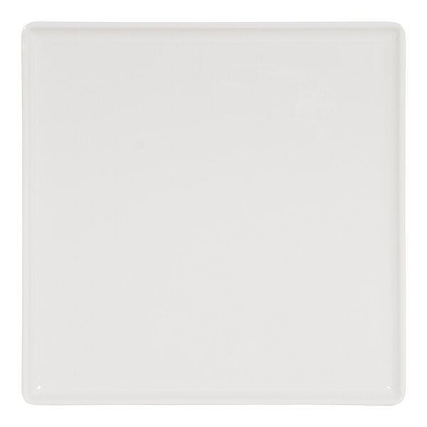 A white square Cal-Mil melamine platter with a raised rim.